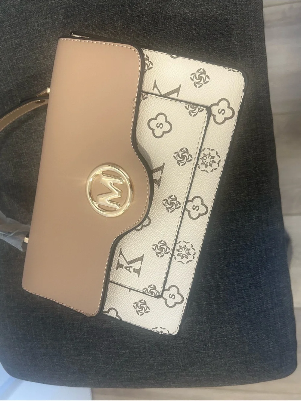 Purse Tan & Cream Top-Handle Satchel - Picture 5 of 9